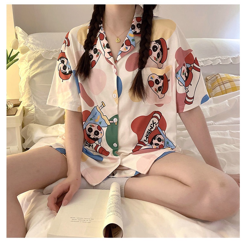 Bộ Đồ Ngủ Ngắn Tay Họa Tiết Hoạt Hình Thời Trang Mùa Hè Cho Nữ