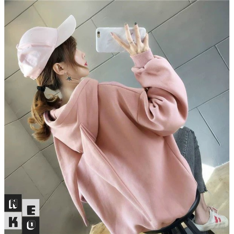 Áo Khoác Hoodie Nữ Nam Nón Trùm Freesize Dưới 65kg - Tai Thỏ Siêu Cute AKN03