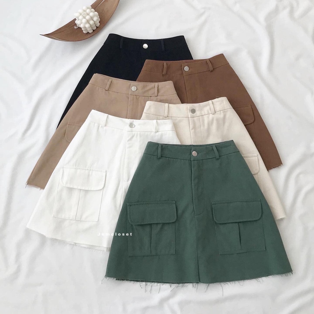 Chân Váy Chữ A JEM CLOSET Thiết Kế Basic Chân Váy Ngắn Nữ ANHION Có Túi Hộp Chất Kaki Mềm Mịn Phong Cách Hàn Quốc 3387