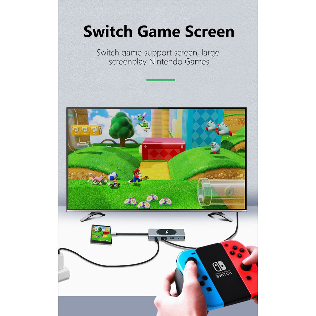 Trạm Sạc Không Dây 11 Trong 1 Chuyển Đổi USB C Sang HDMI 4K VGA 1080P RJ45 USB3.0 3.5mm PD Cho Laptop / Điện Thoại / Máy Tính Bảng