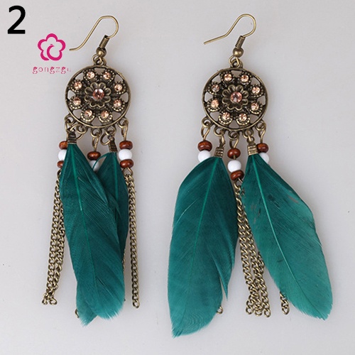 [gongzgu] Bông Tai Dreamcatcher Lông Vũ Dài Cổ Điển