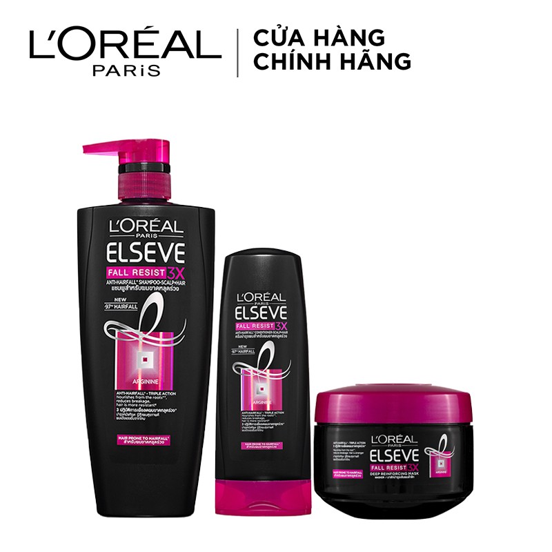 Bộ dầu gội 650ml, dầu xả 325ml và kem ủ 200ml ngăn gãy rụng L'Oreal Paris Fall Resist 3X | BigBuy360 - bigbuy360.vn