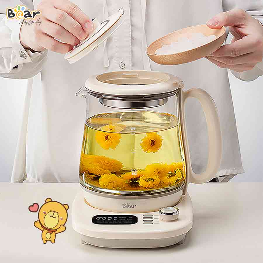 [Bear Chính Hãng] Máy Pha Trà Bear SUBE011 trắng ngà, chất liệu thủy tinh cao cấp chịu nhiệt cao với nhiều chế độ