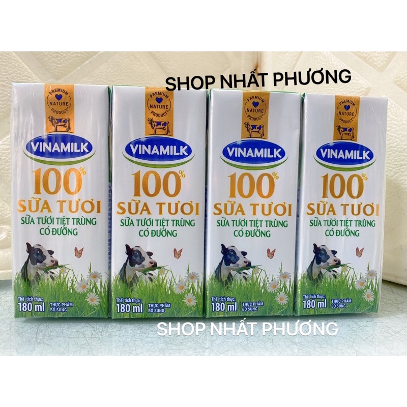 SỮA TƯƠI TIỆT TRÙNG VINAMILK 100% -LỐC 4 HỘP x 180ML