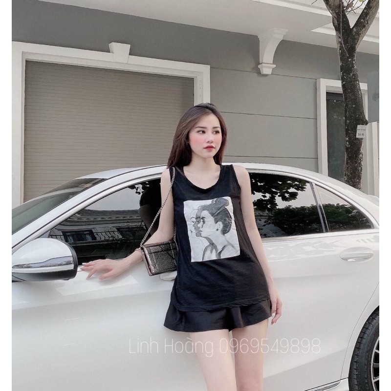 Áo 3 lỗ tanktop hình cô gái phom to dấu quần cá tính