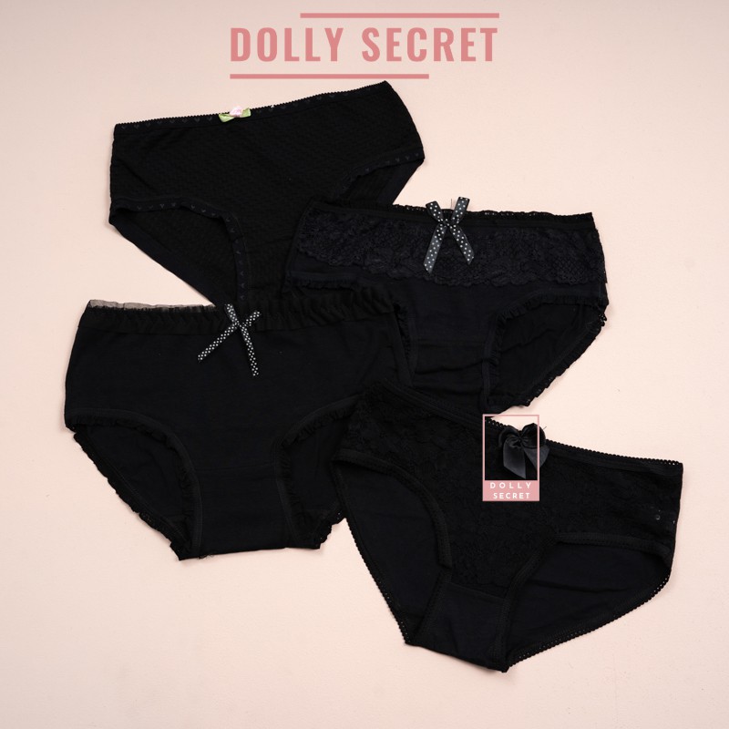 Hộp 4 quần lót nữ cotton sexy quyến rũ màu đen kháng khuẩn DOLLY SECRET