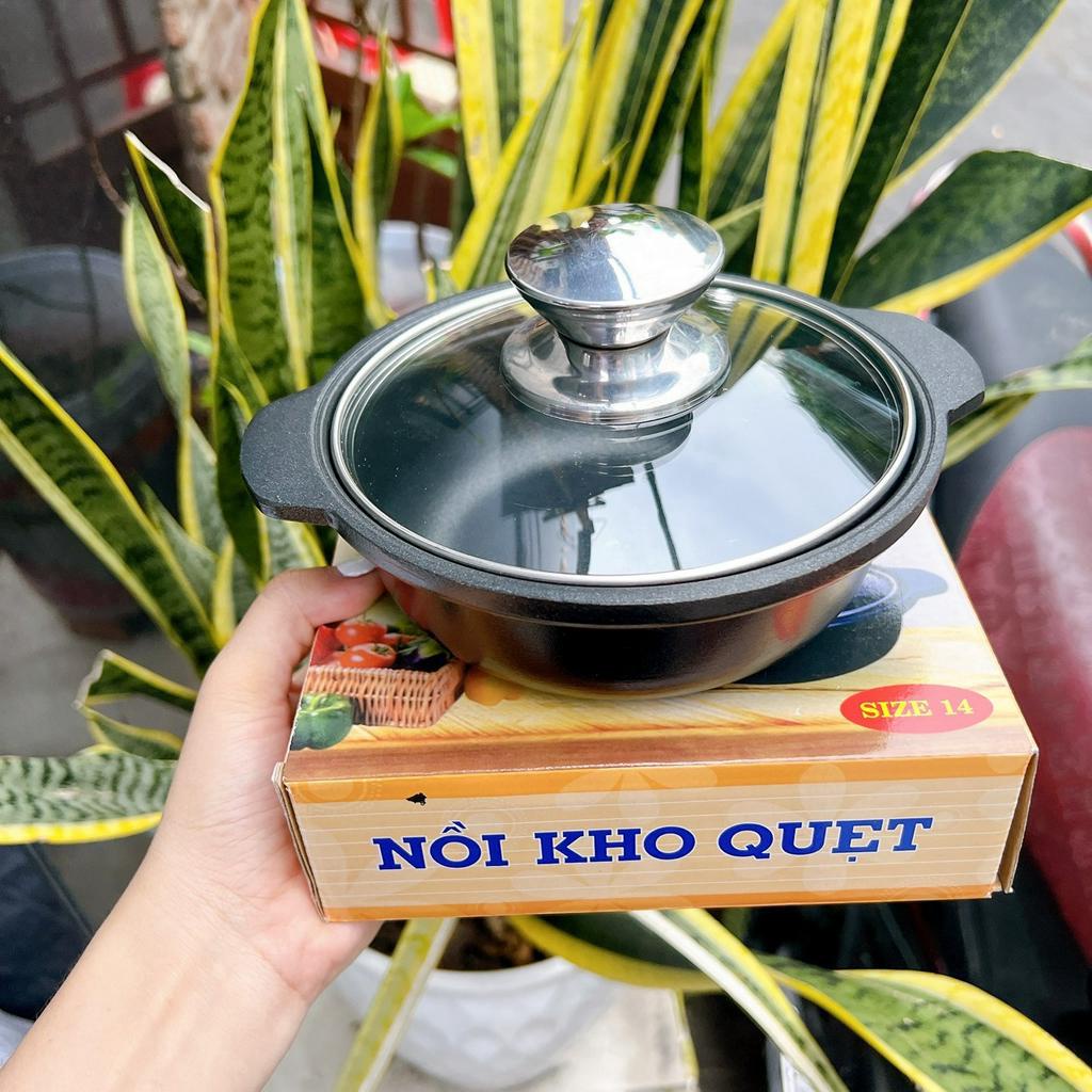Nồi nhôm đúc chống dính nắp kính kho thịt , kho cá, kho quẹt đủ size dùng được bếp từ tiện dụng
