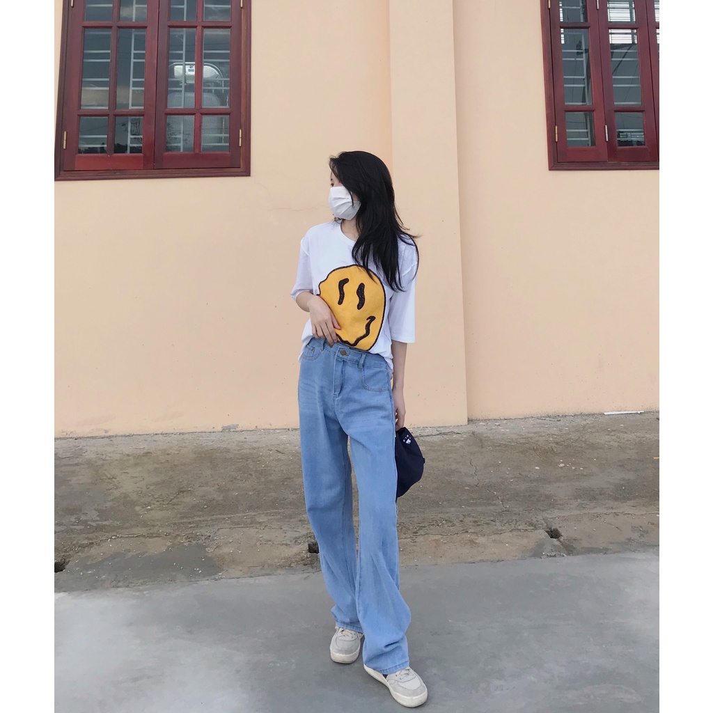 Quần jean nữ [ freeship] quần bò nữ ống rộng cạp chéo dáng suông siêu dài | BigBuy360 - bigbuy360.vn