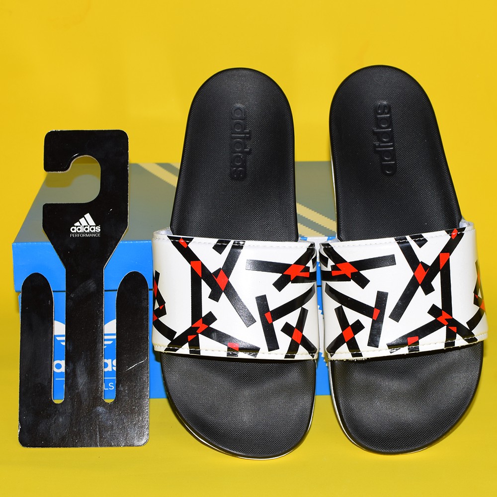 Adidas Cloudfoam Plus Graphic màu đen đế trắng quai đen sọc trắng đen