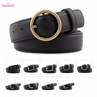 SH Vintage Women Circle Square Pin Buckles Waist Belt Female Gold Buckle Jeans Wild Belts