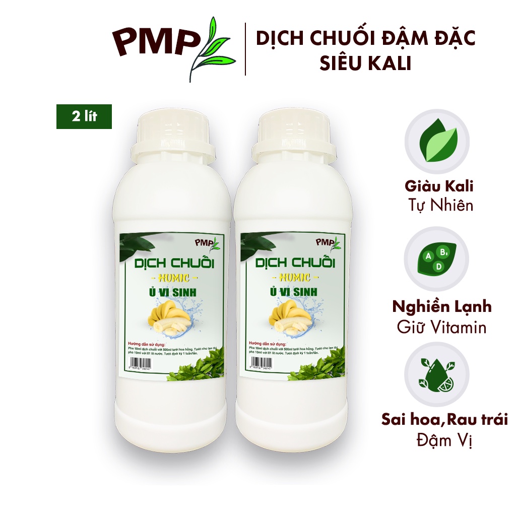 Combo 2 Chai Dịch Chuối Humic PMP Vi Sinh Chuyên Dùng Cho Hoa Hồng, Rau Sạch 1L/Chai