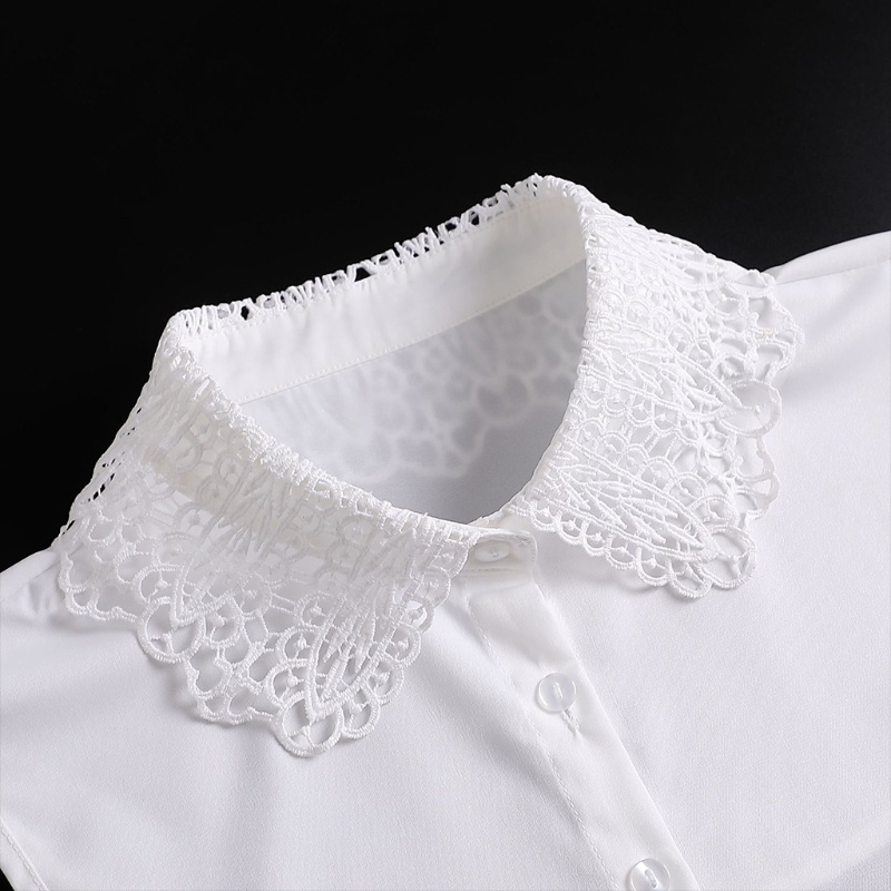 Xiangbao Cổ Áo Sơ Mi Giả Màu Trắng Thêu Họa Tiết Lá Có Nút Có Thể Tháo Rời Cho Nữ