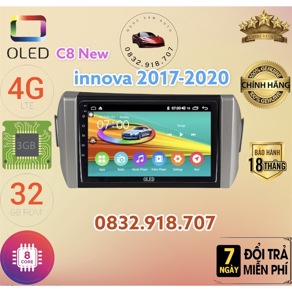 Màn hình android OLED C8 New theo xe innova 2017 - 2020 kèm dưỡng và jack nguồn zin theo xe .
