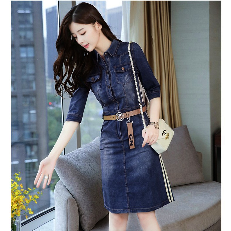 ĐẦM JEAN SỌC TRẮNG TAY LỠ – MS: D771 | BigBuy360 - bigbuy360.vn