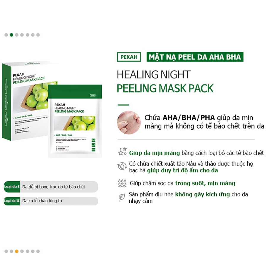 Mặt nạ phục hồi ban đêm giúp tẩy da chết PEKAH HEALING NIGHT Peeling Mask Pack 1 HỘP 5 MIẾNG - K2V Shop