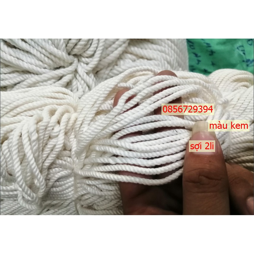 Dây thừng macrame se cotton, dây thừng trang trí size 2mm màu trắng kem