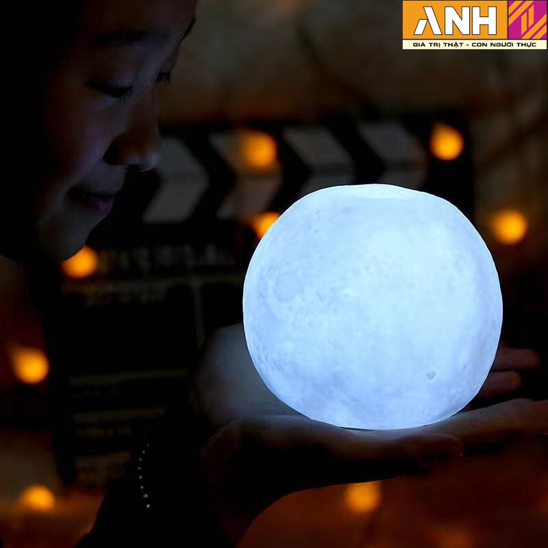 Đèn ngủ để bàn hình mặt trăng 3D 8cm nhiều màu sắc đẹp mắt