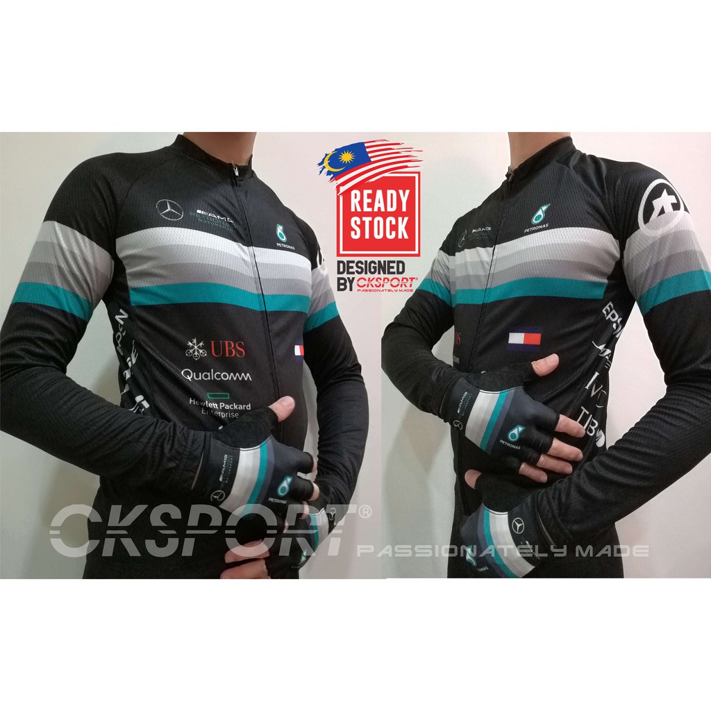 Petronas AMG Mercedes Áo Đen Dài Tay Đi Xe Đạp Mát Mẻ Công Nghệ Mát Mẻ Hàng Có Sẵn