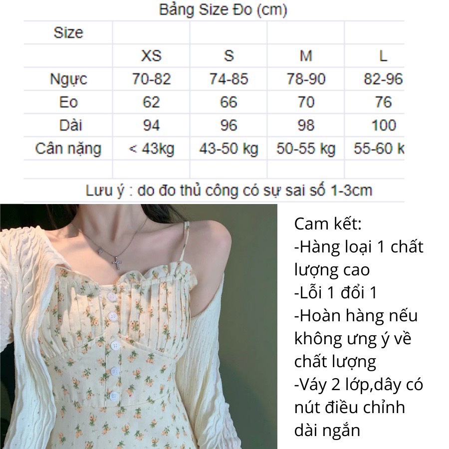 Váy 2 Dây Rúm Ngực Hoa Nhí Mix Cadigan Len Mỏng Sọc Siêu Xinh