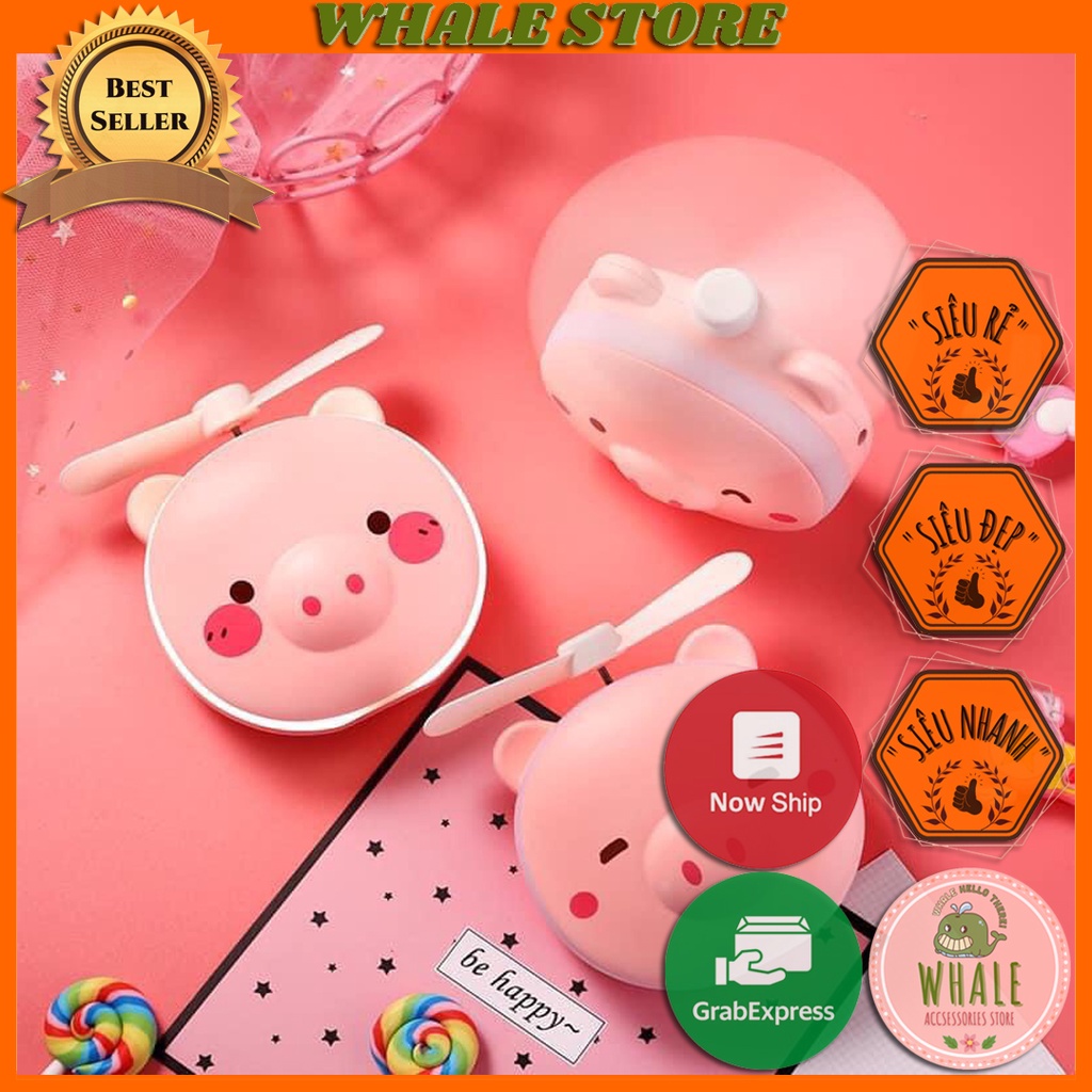 [Giảm 30% Nhập Mã WHALE3005] Quạt Mini Có Đèn Led Quạt Gương Mini Gương Hàn Quốc Heo Hồng Cute Whale Store - WSTG3601