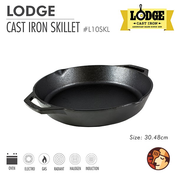 Chảo gang Lodge hai tay cầm 30.5 cm chống dính tự nhiên, dùng được cho mọi loại bếp và lò nướng