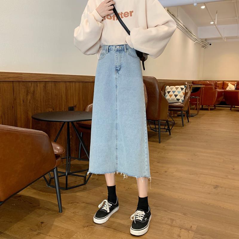 Xiaozhainv Chân Váy Denim Lưng Cao Phong Cách Hàn Quốc Đơn Giản Cho Nữ | BigBuy360 - bigbuy360.vn