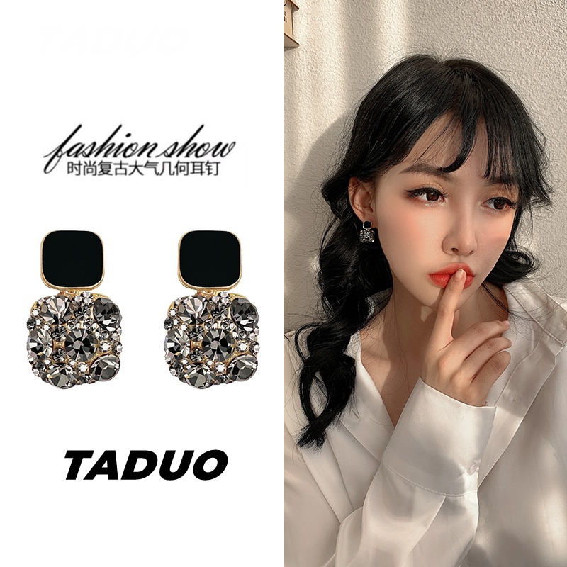 Khuyên Tai Đính Đá Obsidian Phong Cách Hàn Quốc Sang Trọng Dành Cho Nữ
