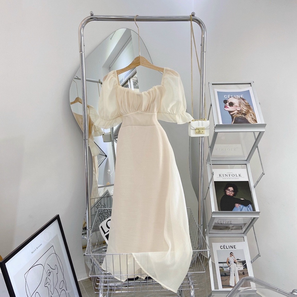 Váy Đầm Midi Nhún Ngực Tay Bồng - Ceci dress