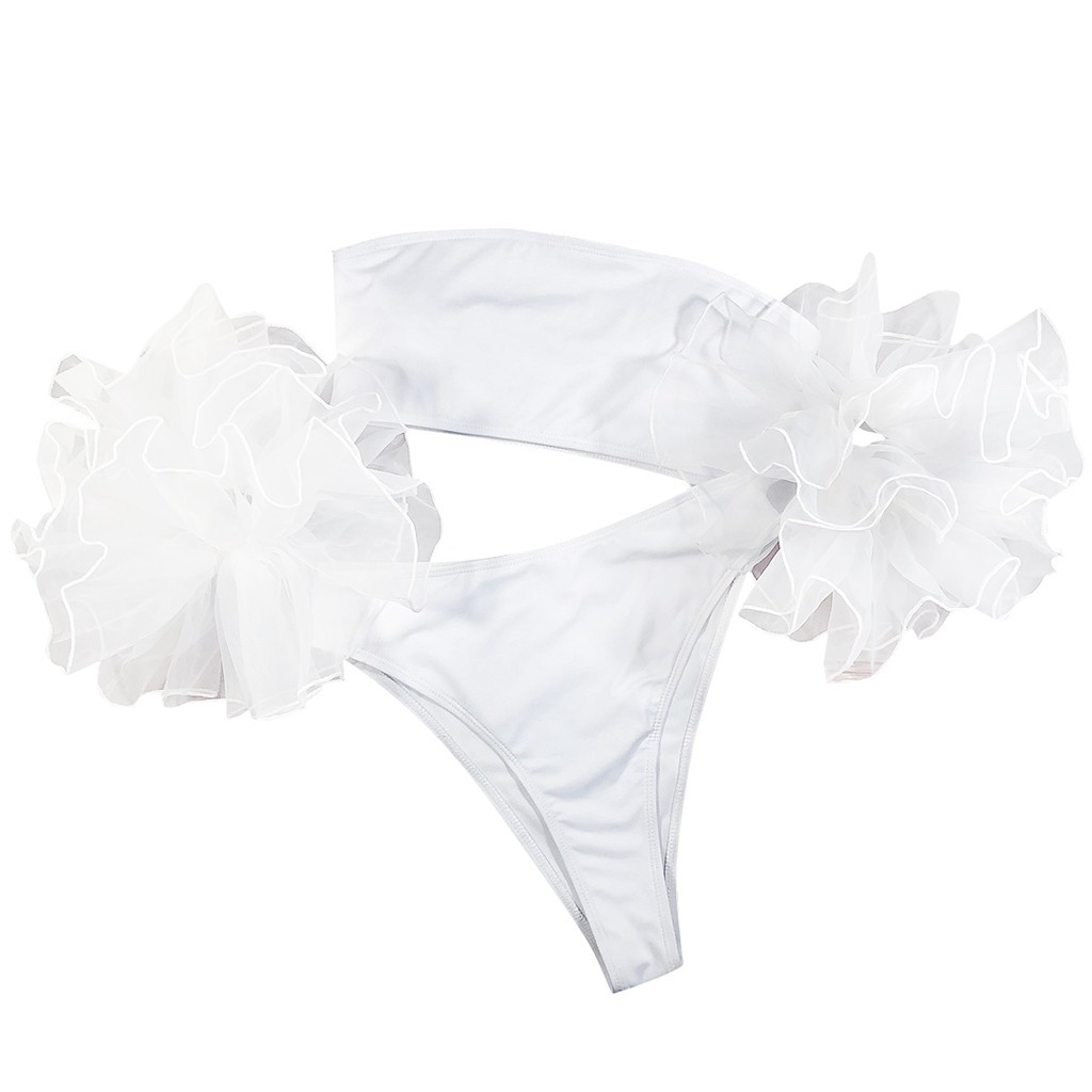 Bộ đồ bơi bikini phối bèo màu trơn thiết kế nâng ngực quyến rũ cho nữ | BigBuy360 - bigbuy360.vn