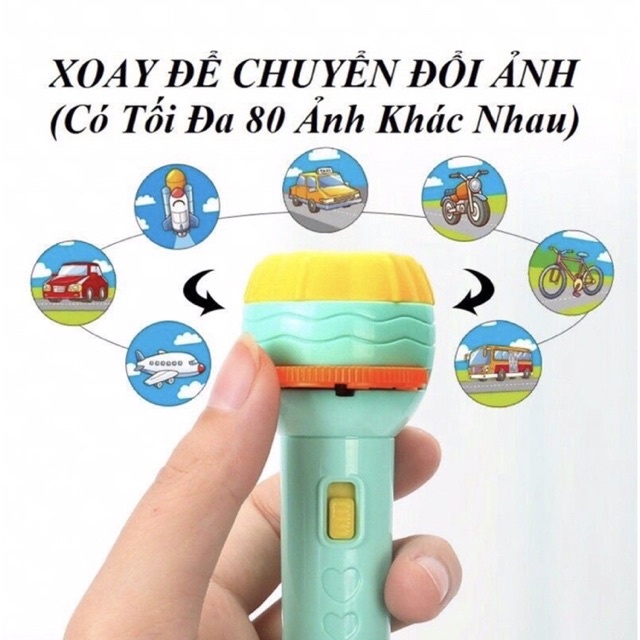 Đèn pin chiếu 80 hình cho bé thoả thích khám phá hoa quả, động vật, côn trùng, phương tiện - TiNa’s House