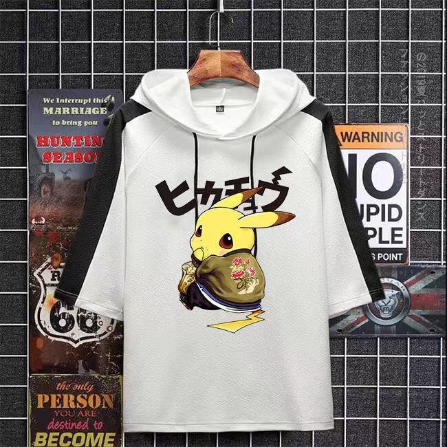 🔥HOT🔥 Autumn Men's Women's Pikachu Loose-fitting Hoodie Couple Half Sleeve T-shirt | BigBuy360 - bigbuy360.vn