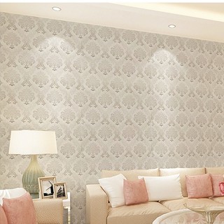 1 mét Giấy dán tường Châu Âu bạc họa tiết sang trọng khổ 45cm có keo sẵn
