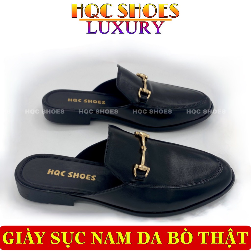 Giày sục nam da bò nguyên tấm phong cách công sở trẻ trung bảo hành 12 tháng chính hãng HQ105