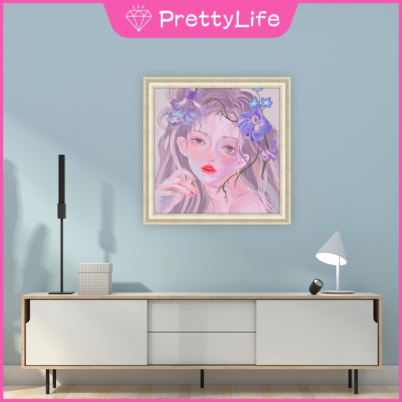 Bộ tranh đính đá 5D họa tiết cô gái &amp; hoa độc đáo DIY 30x30cm/40x40cm/50x50cm