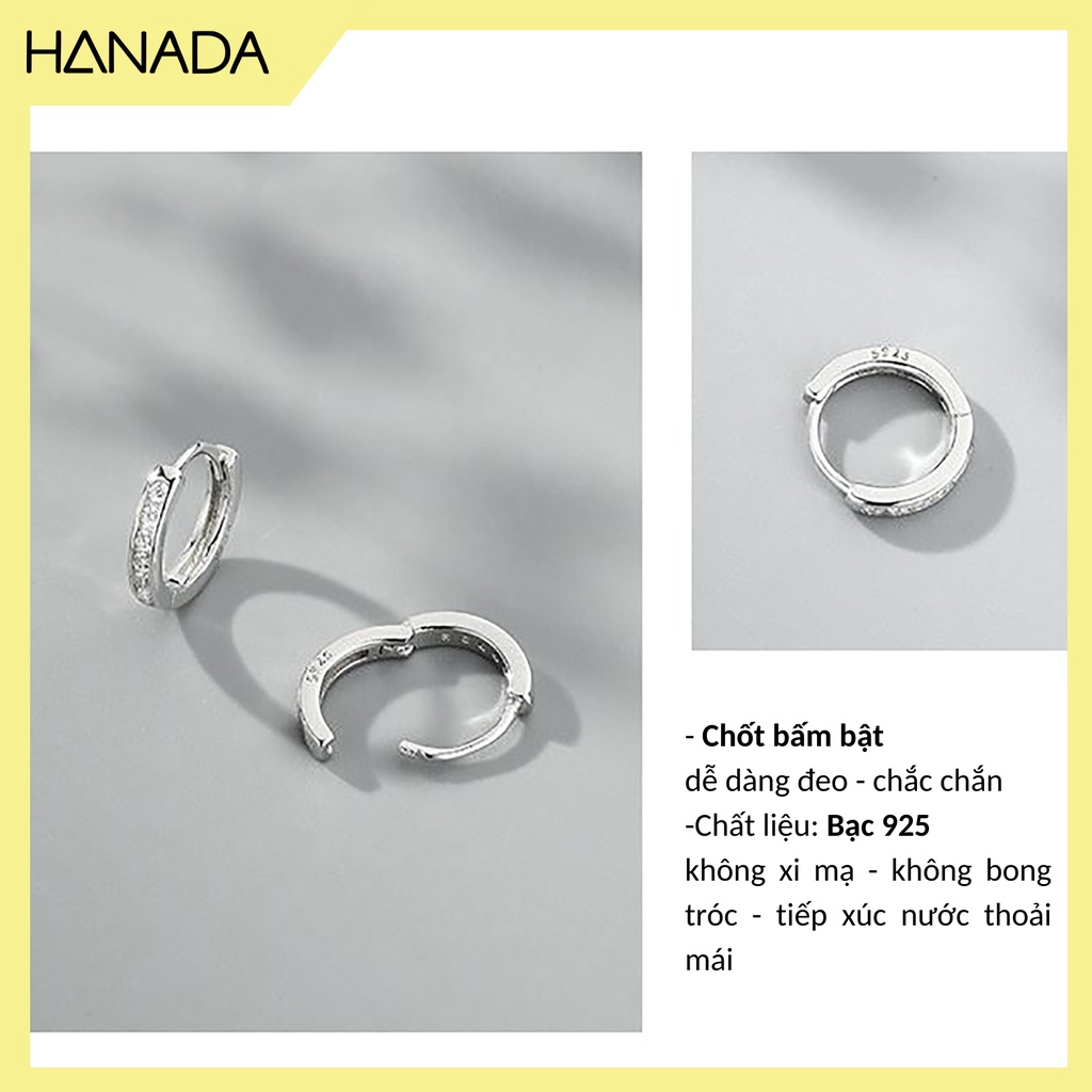 Khuyên Tròn Bạc 925 Dày 2.4mm Bấm Bật Đính Đá Đơn Giản Khoen Tròn Nam Nữ Hanada 1047