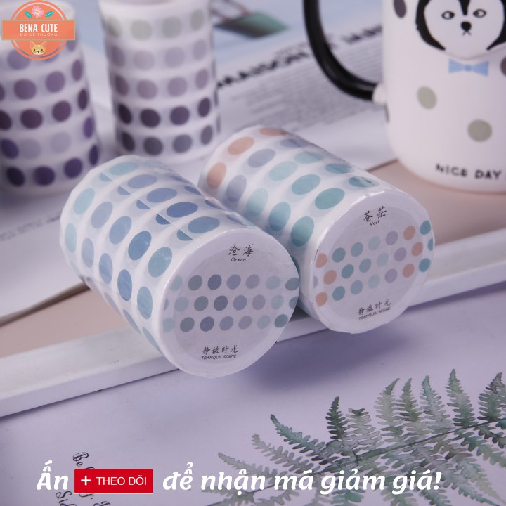 Washi tape 💥 CHẤM BI💥 5 cuộn màu basic dùng để dán trang trí nhật ký/album DIY