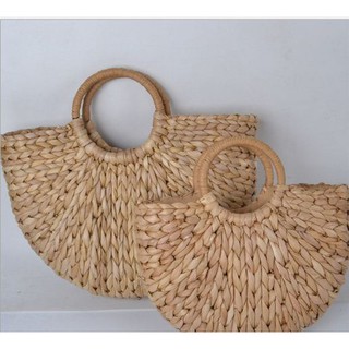 Túi cói đi biển lục bình quai tròn cầm tay 34cmx32cm