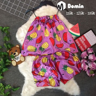 Đồ Bộ Mặc Nhà Vải Phi Lụa Phối Ren Dễ Thương - DOMIN