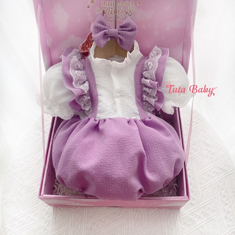 Bodysuit Cho Bé Gái Liền Thân Từ 1 Đến 2 tuổi FREESHIP, Body Xốp Tím Bèo Cổ Xinh Xắn