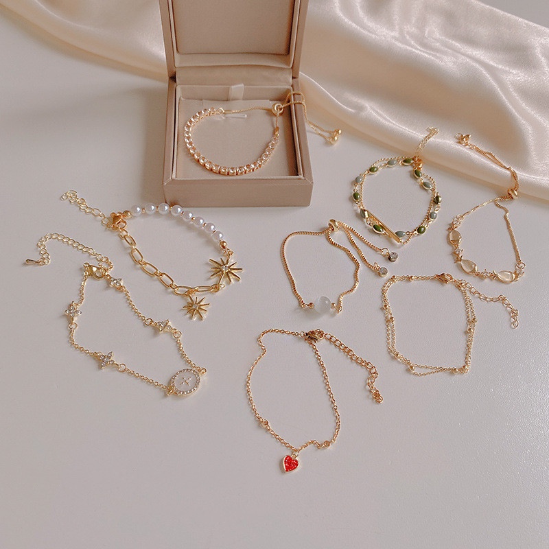 Vòng Đeo Tay Đính Hạt Ngọc Trai Và Hoa Zircon Thời Trang Hàn Quốc