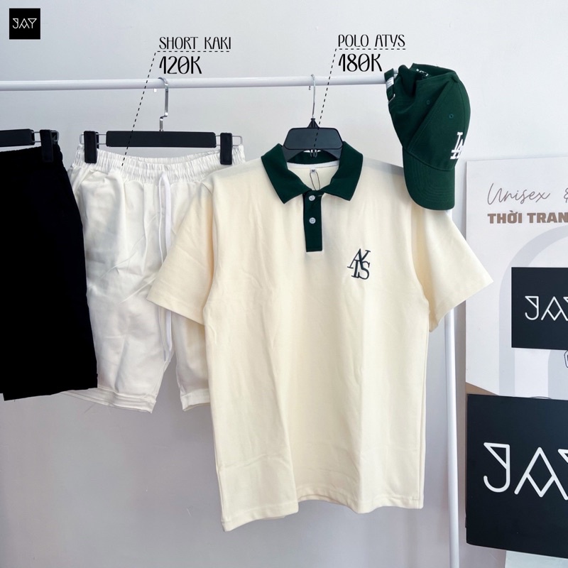 Áo Thun Polo Unisex ATYS màu XANH LÁ/KEM form rộng 🖤  Chất thun cá sấu, form nam nữ unisex/Áo thun có cổ Jaystoree2 🖤