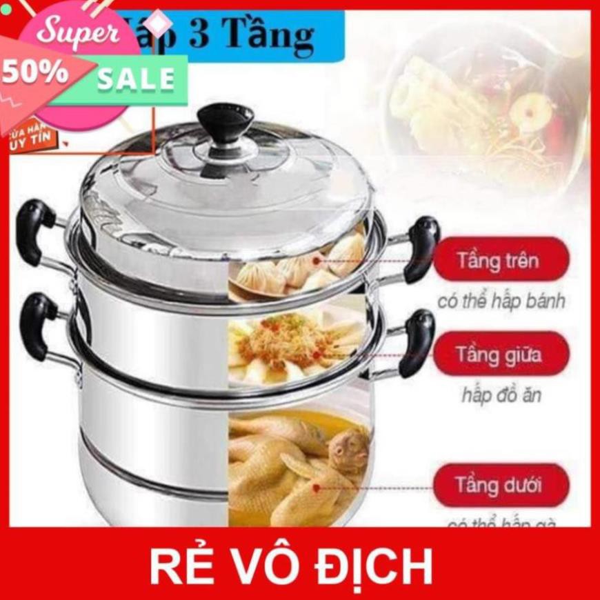 Nồi hấp 3 tầng đường kính 28cm dùng trên mọi loại bếp, Nồi hấp xửng hấp kiêm nồi luộc gà Inox 3 tầng