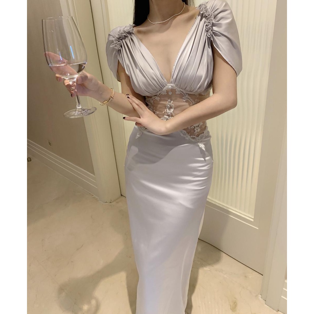 French super fairy seaside holiday photo long skirt female heinolina Greek classical goddess Pleated Dress summer