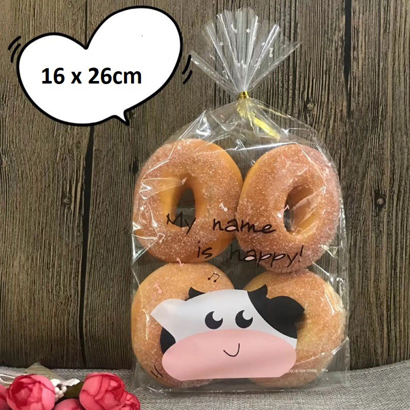 10 Túi cột bánh bò cười Happy ⚡ HÀNG CAO CẤP ⚡ túi cột đựng bánh hình bò ngộ nghĩnh đáng yêu 16 x 26cm