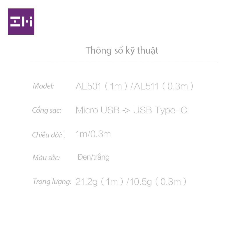 Cáp 2-in-1 ZMI Micro USB – Type-C ( 100cm ) - AL501 / ( 30cm ) -  AL511