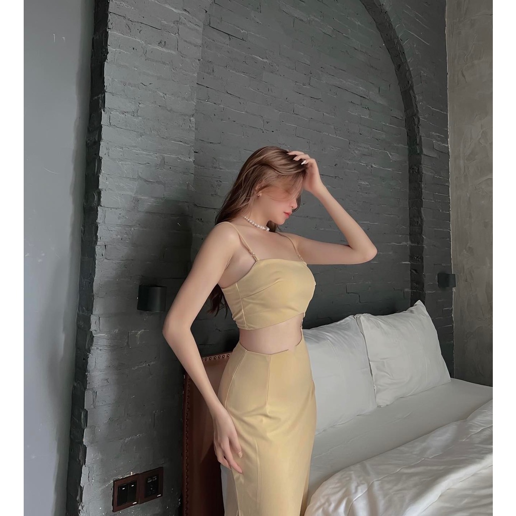 [HÀNG THIẾT KẾ CAO CẤP] Đầm Hai Dây Khoen Cut Out Eo Siêu Tôn Dáng Đi Biển / Đi Tiêc Màu Nude Form Dài