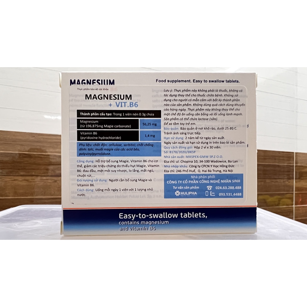 Viên uống magnesium vitamin b6 giúp giảm đau đầu mệt mỏi suy nhược cơ thể lo lắng mất ngủ chuột rút.suckhoechomoinha