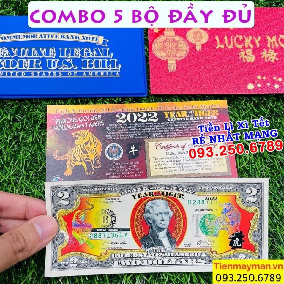 (5 BỘ) Bộ Tiền 2 USD In Hình Con Hổ Mạ Vàng Mừng Năm Nhâm Dần 2022 - Quà Tết 2022
