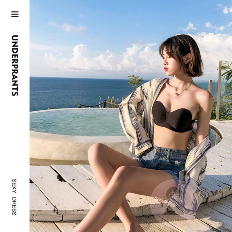 Áo Lót Nâng Ngực Màu Trơn Không Dây Lưng Cho Nữ