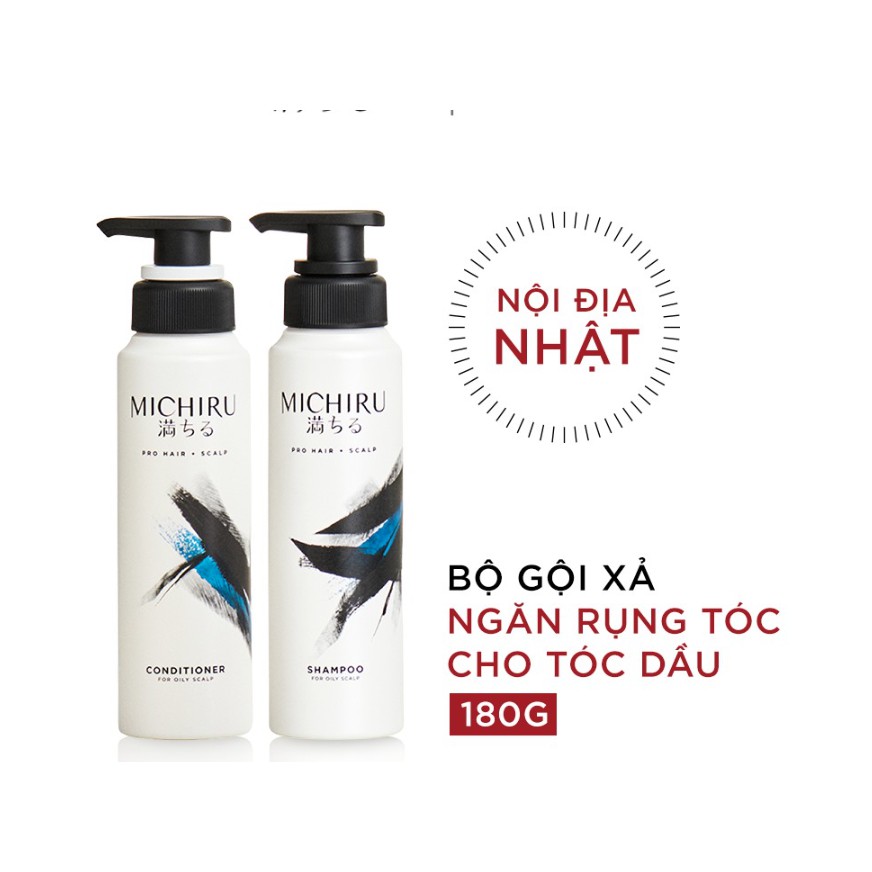 Bộ Gội Xả Michiru Ngăn Gãy Rụng 95% & Làm Dày Tóc Dành Cho Da Đầu Nhờn (180gx2)
